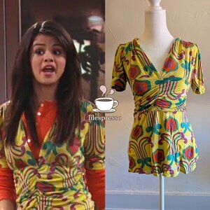 RARE funky mod print blouse ASO alex russo wizards of waverly place (XS)